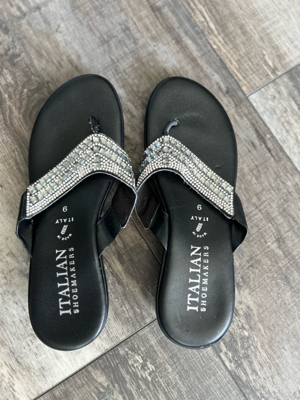 Italian Shoemakers Black Sandals with Sparkling Silver Details